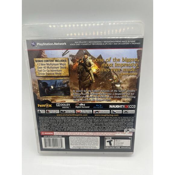 Uncharted 3: Drake's Deception PS3 PlayStation 3 Game Disc Case Complete CIB - Picture 3 of 5
